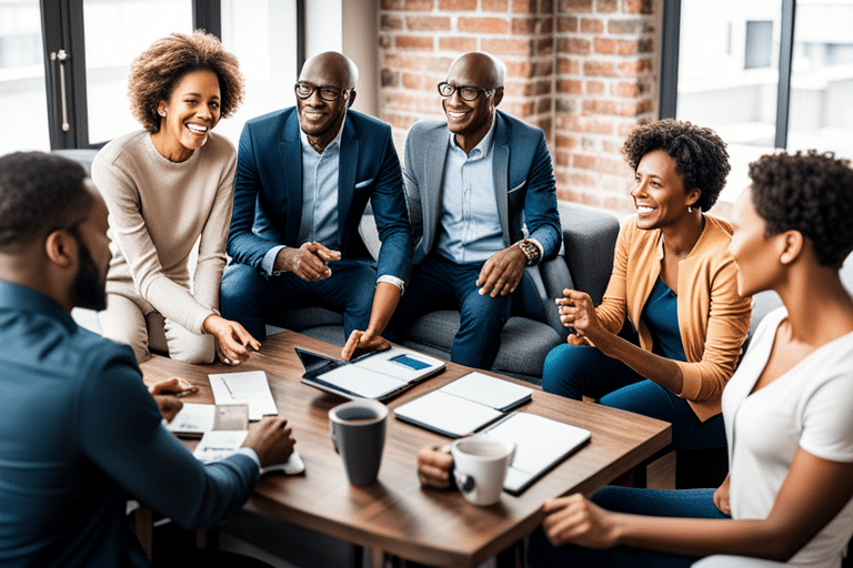 Diverse group of individuals in one-on-one financial counseling sessions discussing debt reduction and financial freedom