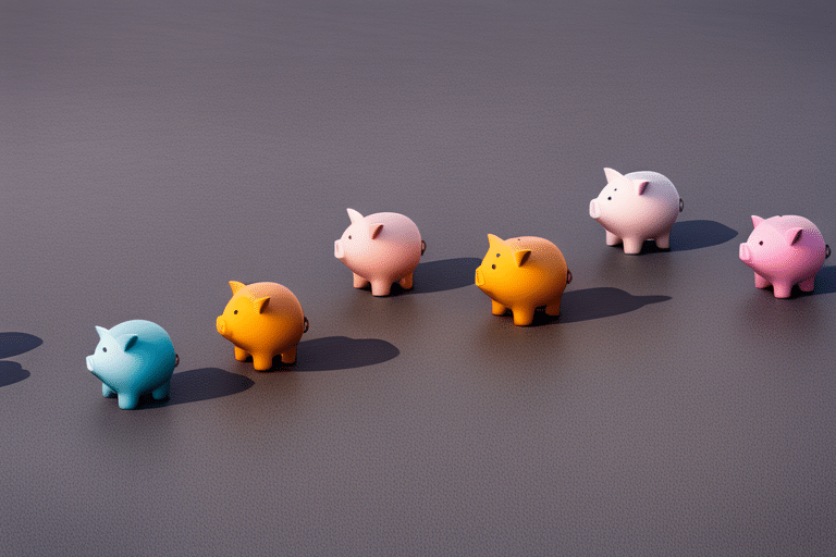 Show a variety of piggy banks, each distinctly different, placed on a path fading into the distance, symbolizing the journey of understanding various types of IRAs.