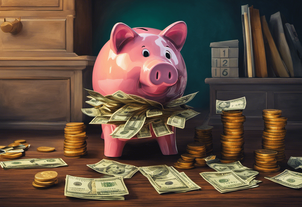 Nt and dynamic image featuring a piggy bank overflowing with stacks of money, surrounded by a calendar counting down from 12 to 1 month, symbolizing the accelerated process of saving for a down payment