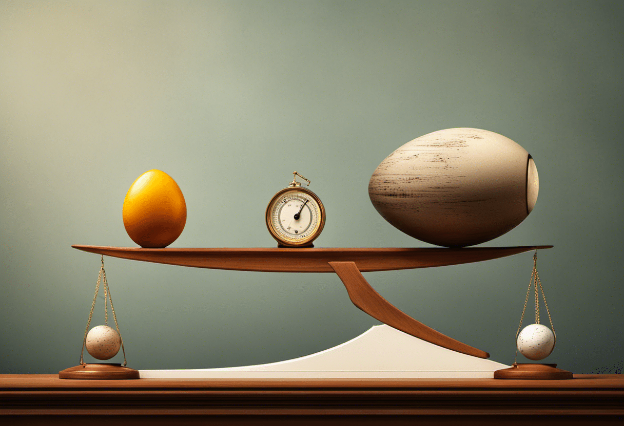  balanced scale with a graduation cap on one side and a retirement nest egg on the other, both equal in weight, against a background with a rising graph line