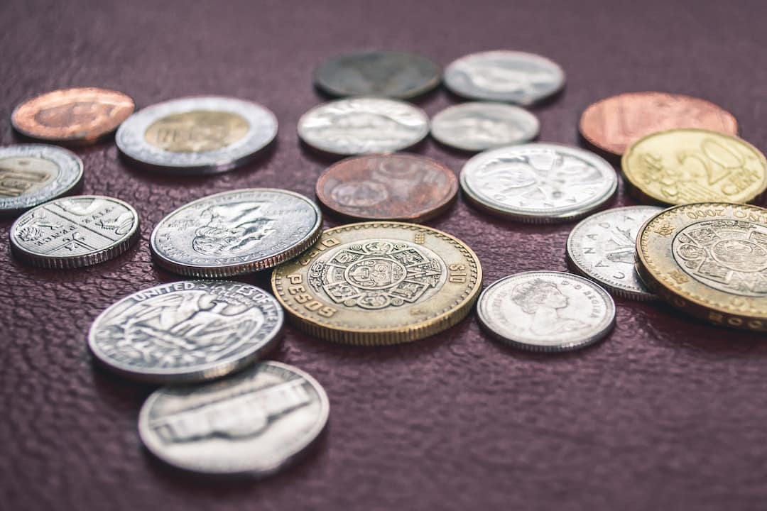 person on a mountain peak, holding a golden coin in one hand and a budget planner in the other, with a path leading up the mountain filled with coins and piggy banks