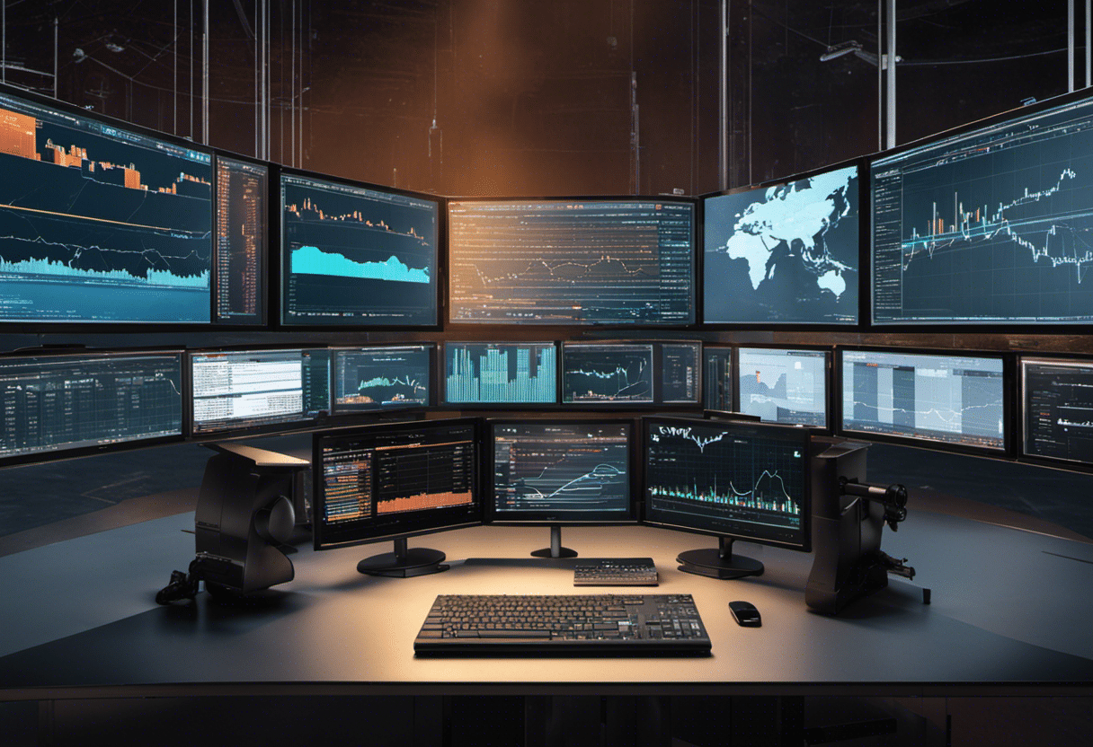  digital split screen with one side displaying charts and graphs for budgeting and the other side for forecasting, both manipulated by abstract tech devices