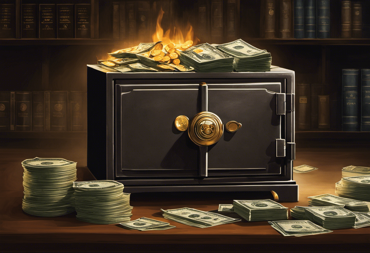 An image showcasing a stack of cash tucked away in a secure, fireproof safe